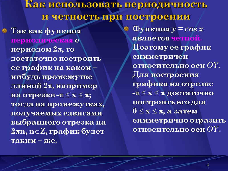 4 Как использовать периодичность и четность при построении Так как функция периодическая с периодом 4 Как использовать периодичность и четность при построении Так как функция периодическая с периодом